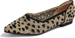 Women's Breathable Mesh Knit Ballet Flats Bow Pointed Toe Comfortable Slip On Shoes