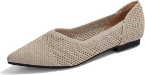 Women's Breathable Mesh Knit Ballet Flats Bow Pointed Toe Comfortable Slip On Shoes