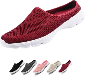 Women's Casual Slip on Half Shoes Breathable Arch Support Walking Mules Shoes Open Back Slip on Flats Non-Slip Sneakers Sandals