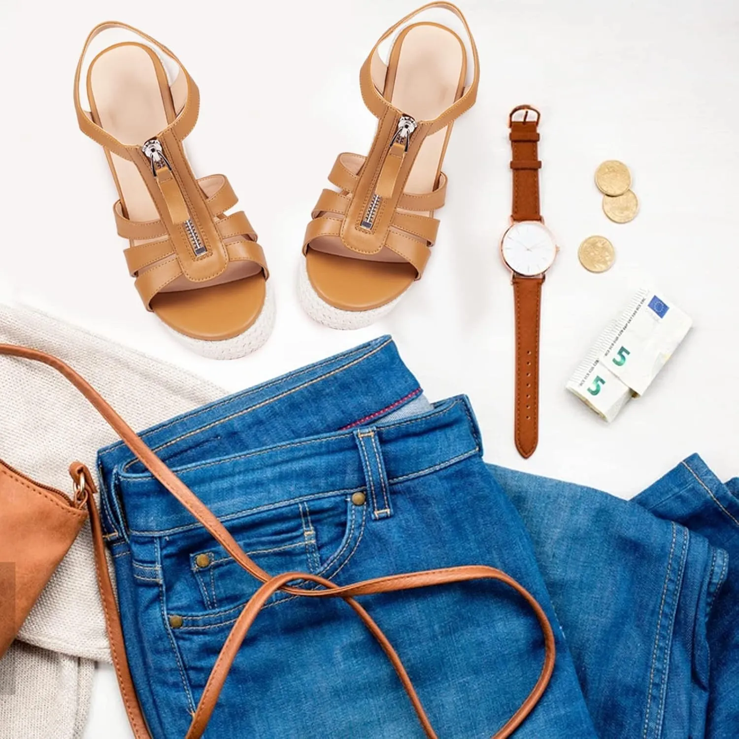 Women's Classic Summer Platform Dress Sandals Wedge Ankle Strap Round Open Toe Sandals Comfy Sloping High Heels for Women Casual Beach