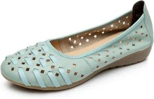 Women's Cowhide Cutout Soft Sole Loafers,Breathable Comfortable Slip On Driving Shoes Casual Walking Shoes