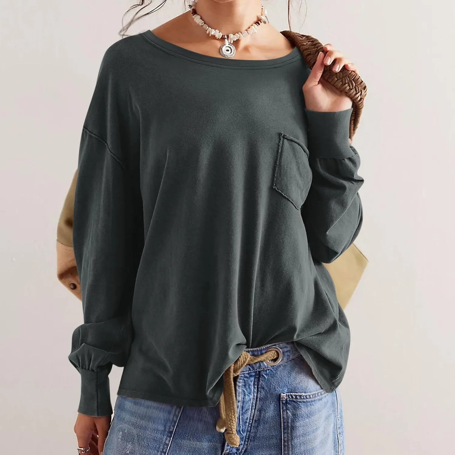 Women's Crew Neck Sweatshirts Dressy Casual 2024 Long Sleeve Loose Pullover Tops Fall Fashion y2k Outfits