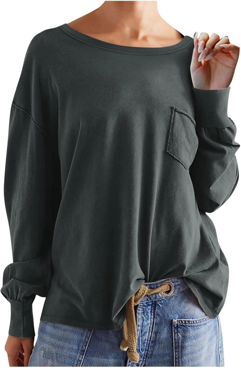 Women's Crew Neck Sweatshirts Dressy Casual 2024 Long Sleeve Loose Pullover Tops Fall Fashion y2k Outfits