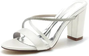 Women's Cross Strap Bridal Dress Slingback Pumps Sandal Chunky Block Heel Wedding Shoes Open Toe Evening Prom Party