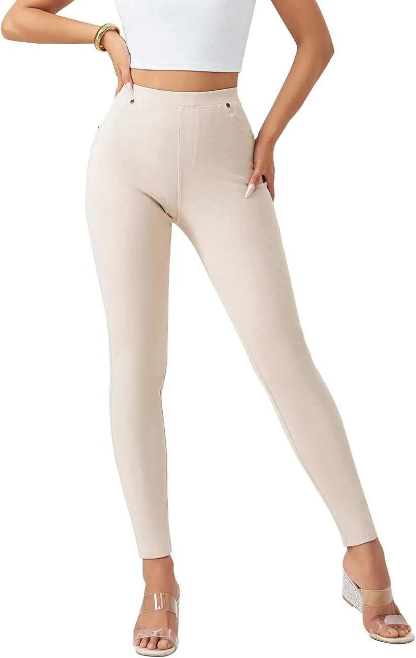 Women's Denim Jeggings Stretch Pull-On Jegging Casual Pants with Pockets