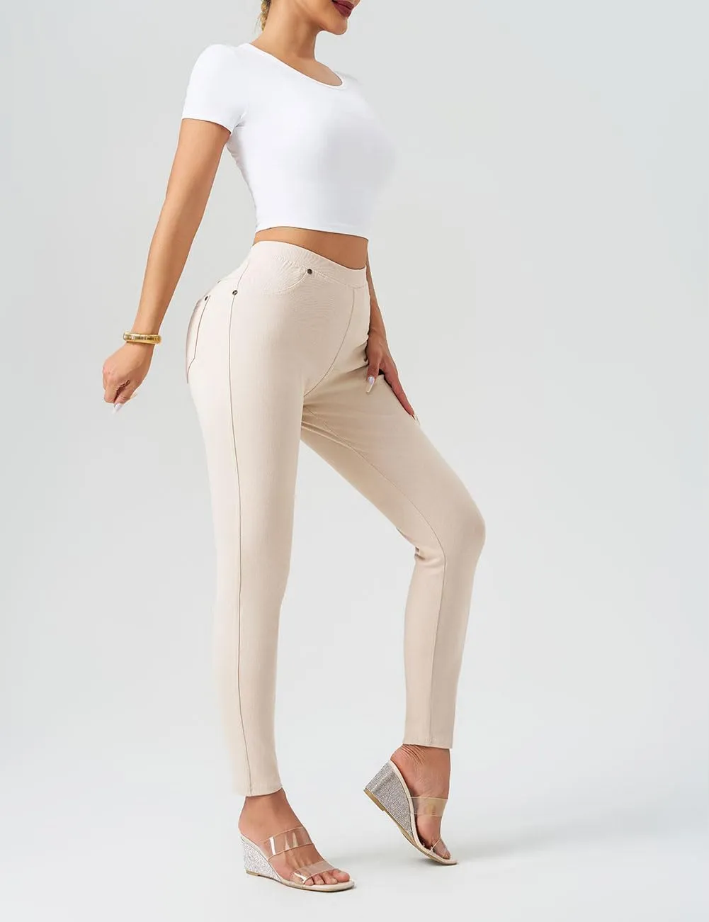 Women's Denim Jeggings Stretch Pull-On Jegging Casual Pants with Pockets