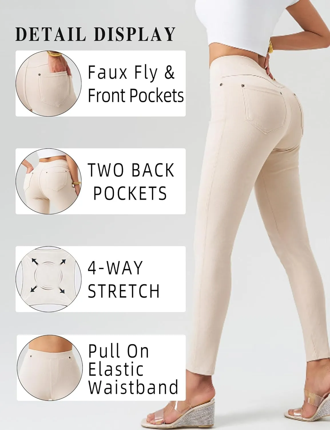 Women's Denim Jeggings Stretch Pull-On Jegging Casual Pants with Pockets