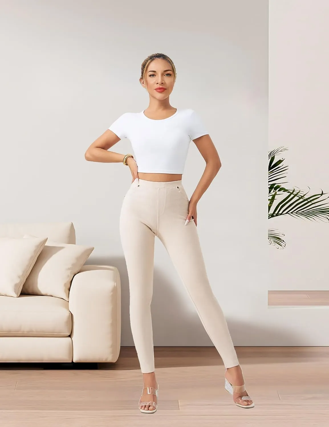 Women's Denim Jeggings Stretch Pull-On Jegging Casual Pants with Pockets