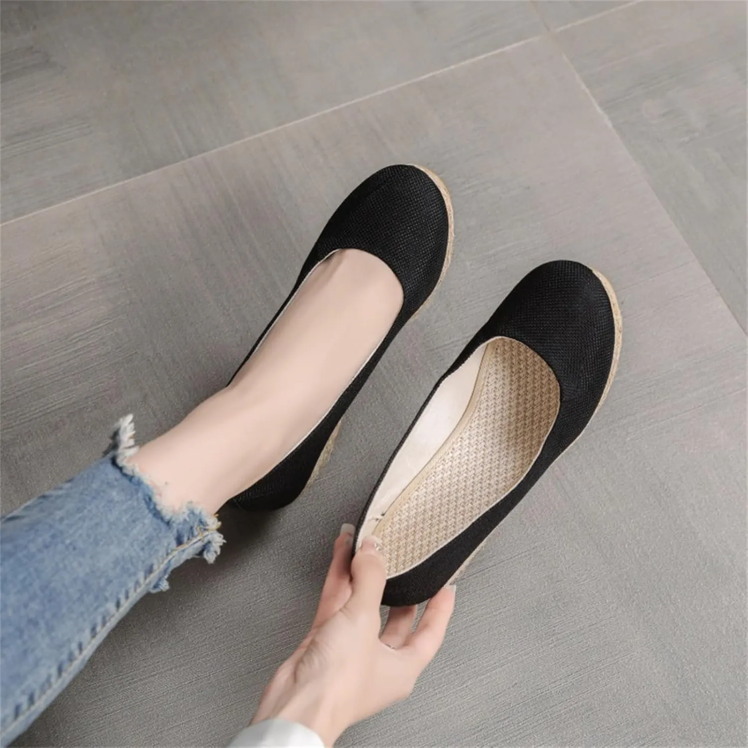 Womens Espadrilles Wedges Sandals Platform Heels Wedge Sandals Slip On Woven Wedges Pumps Shoes Comfortable Platform Wedge Sandal Solid Closed Pointed Toe Shoes Breathable Comfy Walking Shoe