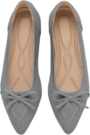 Women's Flats Pointed Toe Bow Knit Ballet Shoes Comfortable Dressy Mesh Slip On Flat