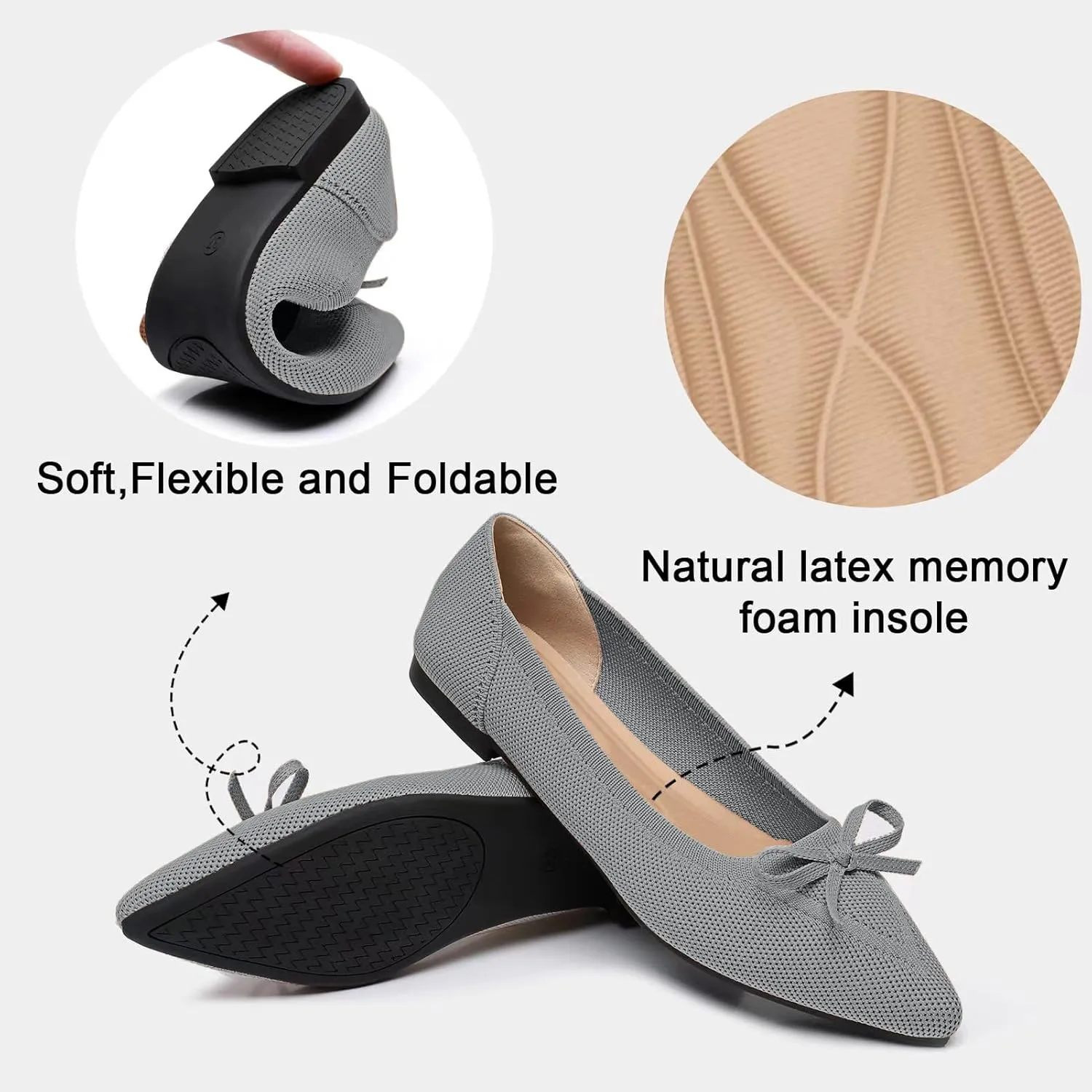 Women's Flats Pointed Toe Bow Knit Ballet Shoes Comfortable Dressy Mesh Slip On Flat