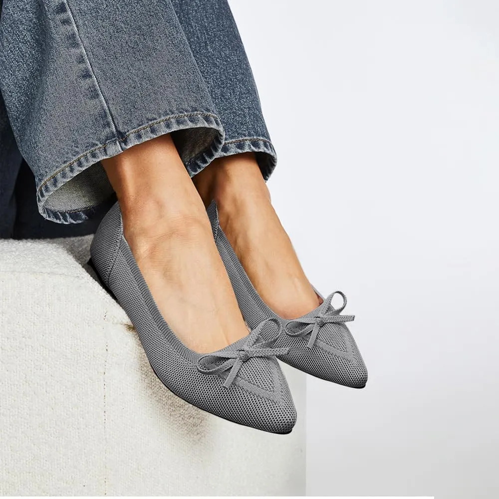 Women's Flats Pointed Toe Bow Knit Ballet Shoes Comfortable Dressy Mesh Slip On Flat