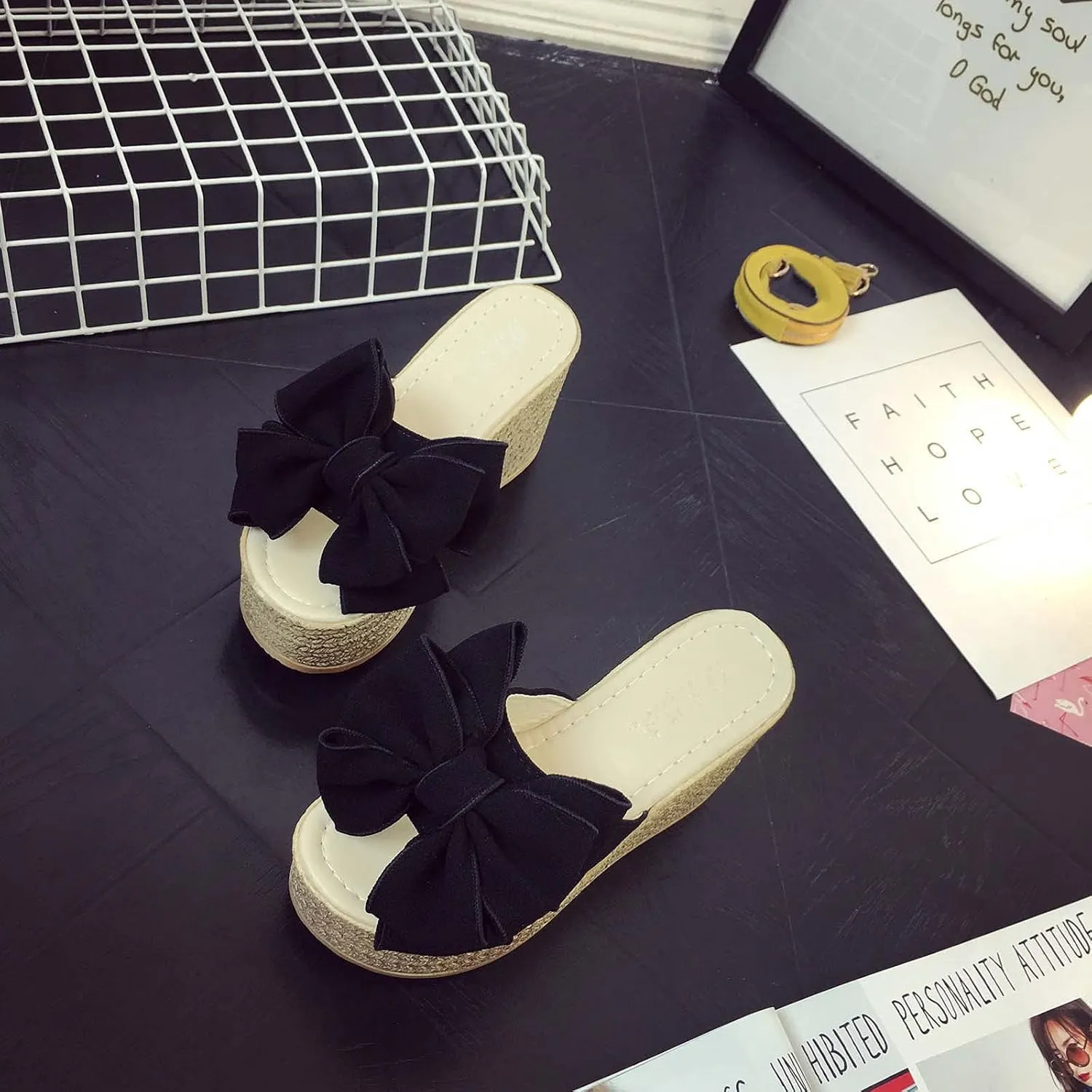 Women's High Heeled Bow-Knot Platform Wedge Flip-Flops Beach Sandals Fashion Espadrille Slippers Summer Thong