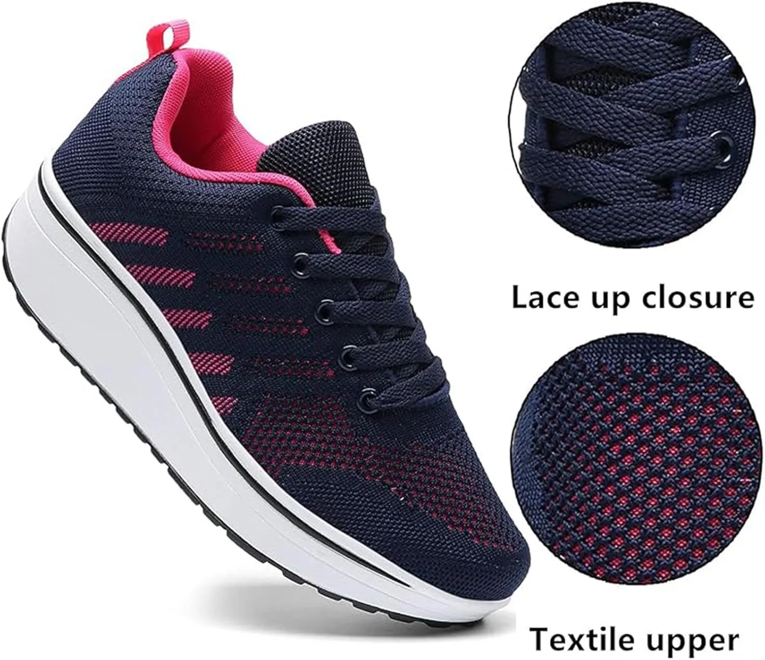 Women's Lace Up Wedge Inner Heightening Walking Shoe Breathable Fashion Sneakers Lightweight Non Slip Workout Shoes