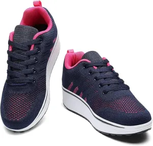 Women's Lace Up Wedge Inner Heightening Walking Shoe Breathable Fashion Sneakers Lightweight Non Slip Workout Shoes