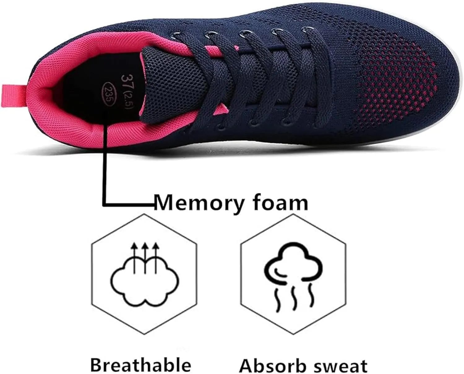 Women's Lace Up Wedge Inner Heightening Walking Shoe Breathable Fashion Sneakers Lightweight Non Slip Workout Shoes