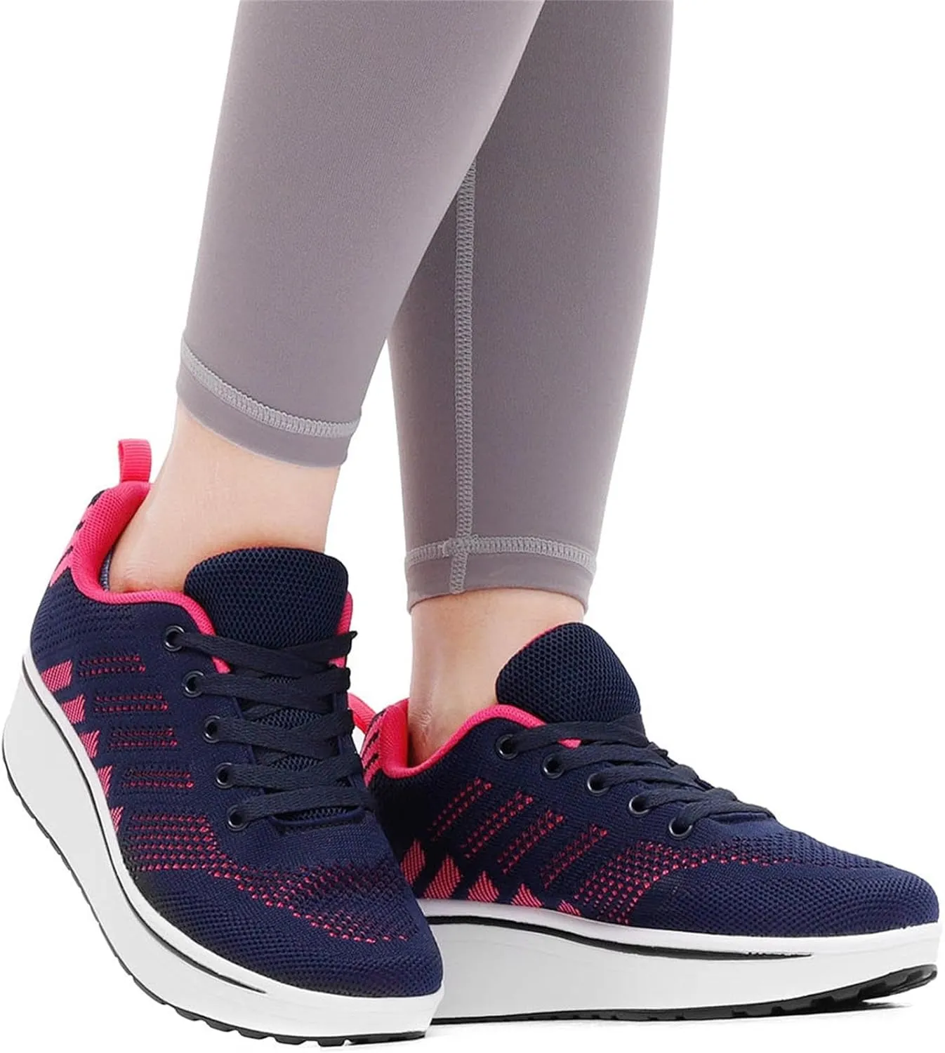 Women's Lace Up Wedge Inner Heightening Walking Shoe Breathable Fashion Sneakers Lightweight Non Slip Workout Shoes