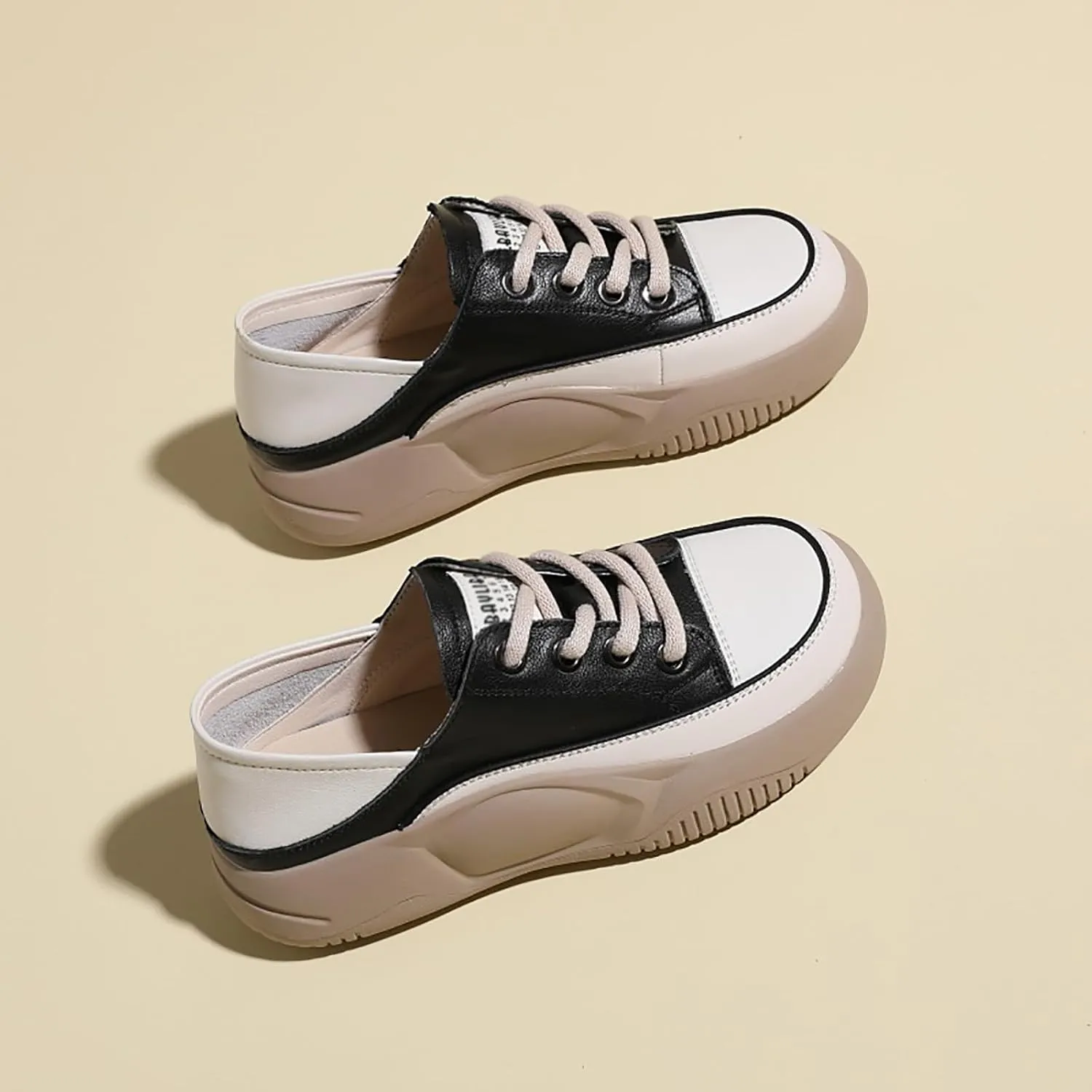 Women's Leather Lace Up Platform Sneakers,Comfortable Round Toe Increase Height Casual Walking Sport Shoes Fashion Breathable Slip-On Anti-Slip Running Sneakers