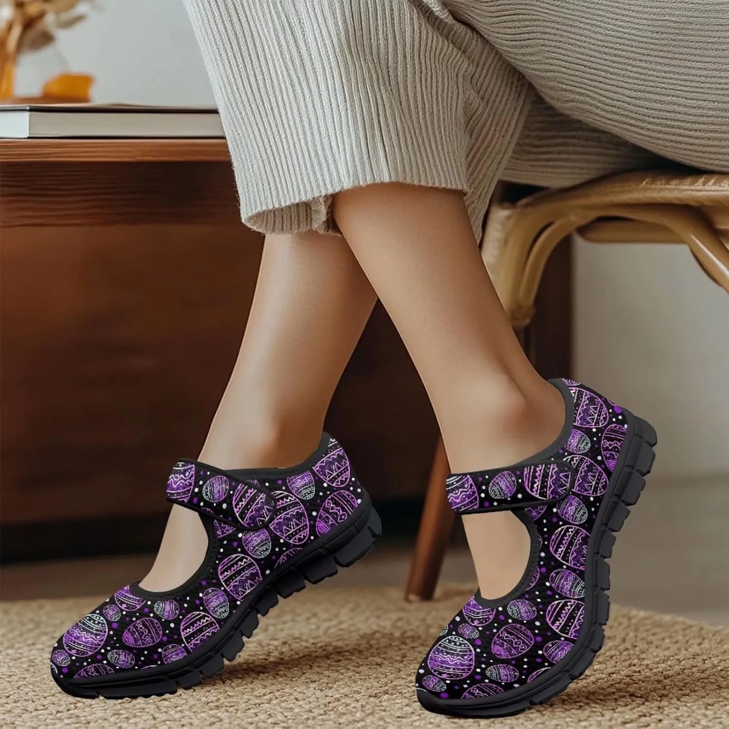 Women's Mary Jane Shoes Breathable Casual Walking Sneakers Closed Toe Fashion Lightweight Office Work Flats