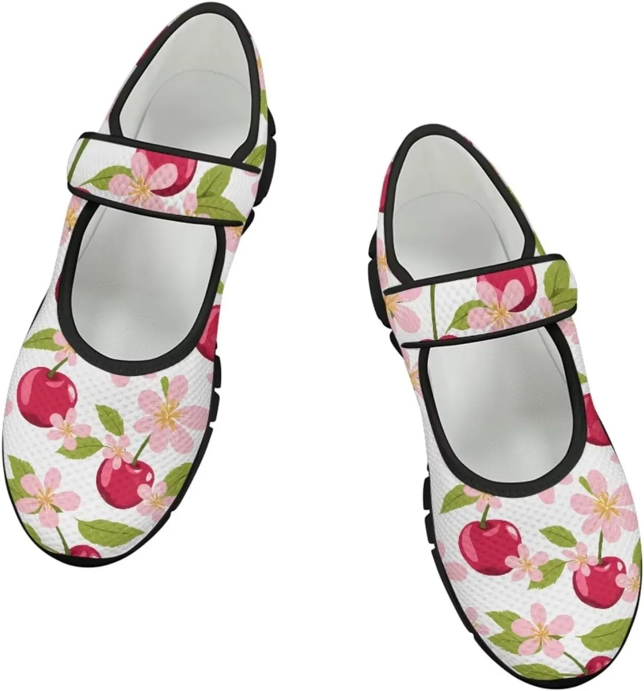 Womens Mary Jane Shoes Fruits Print Lightweight Breathable Anti Slip Casual Sneaker with Magic Sticker