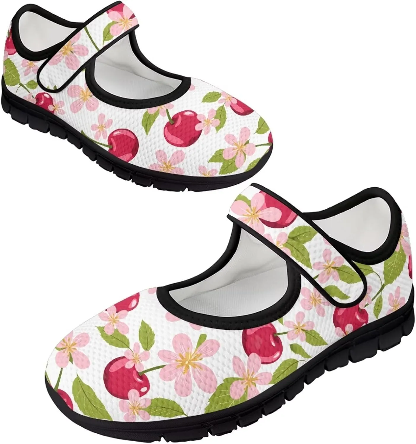 Womens Mary Jane Shoes Fruits Print Lightweight Breathable Anti Slip Casual Sneaker with Magic Sticker