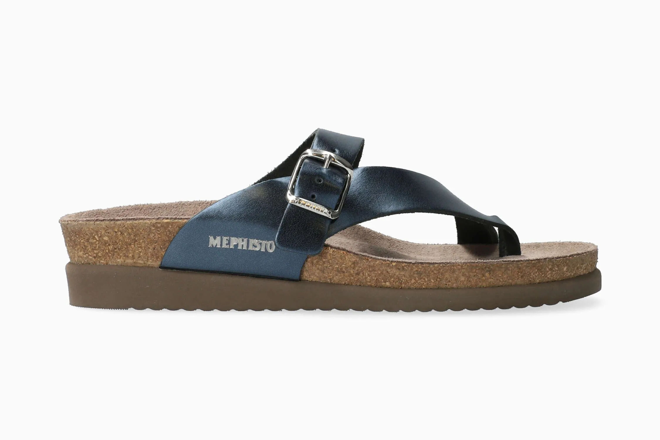 Women's Mephisto  Helen Blue Metallic Leather Sandals