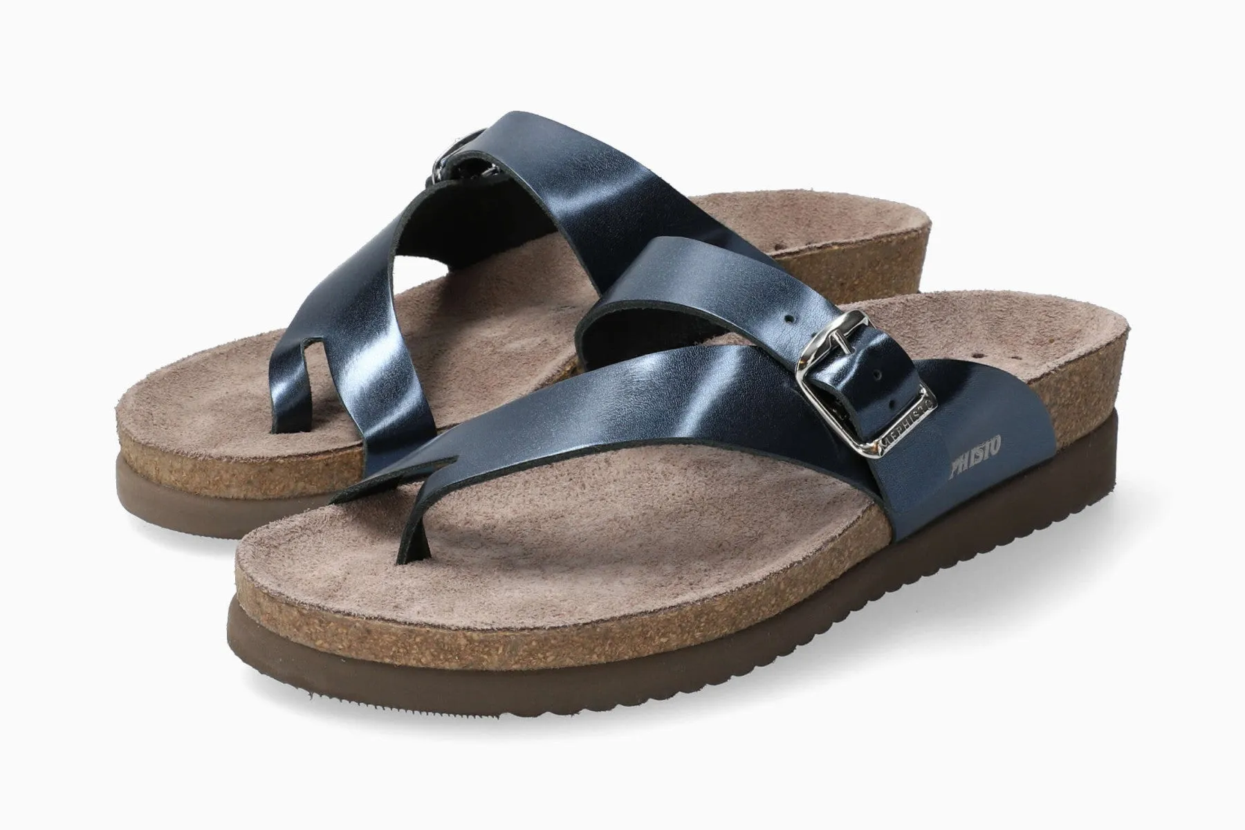 Women's Mephisto  Helen Blue Metallic Leather Sandals