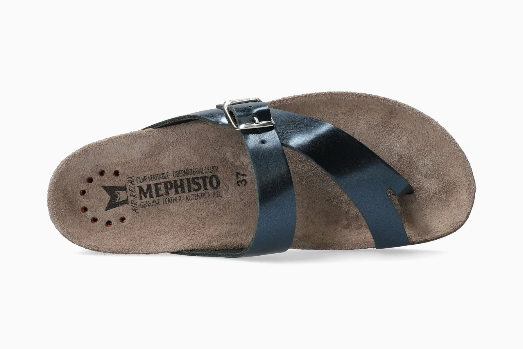 Women's Mephisto  Helen Blue Metallic Leather Sandals