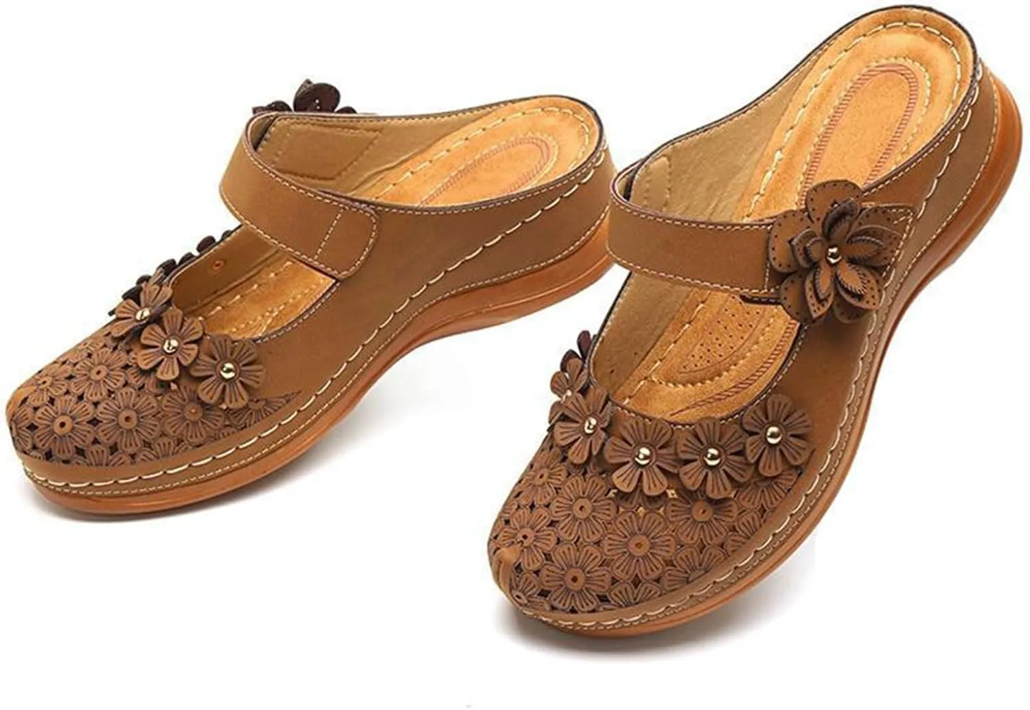 Womens Mule Closed Toe Slip On Clogs Mules Shoes for Women Dressy Summer Casual Wedge Sandals with Adjustable Hook Loop Comfortable Low Heel Orthopedic Sandal Round Head Anti-Slip Soft Bottom Footwear