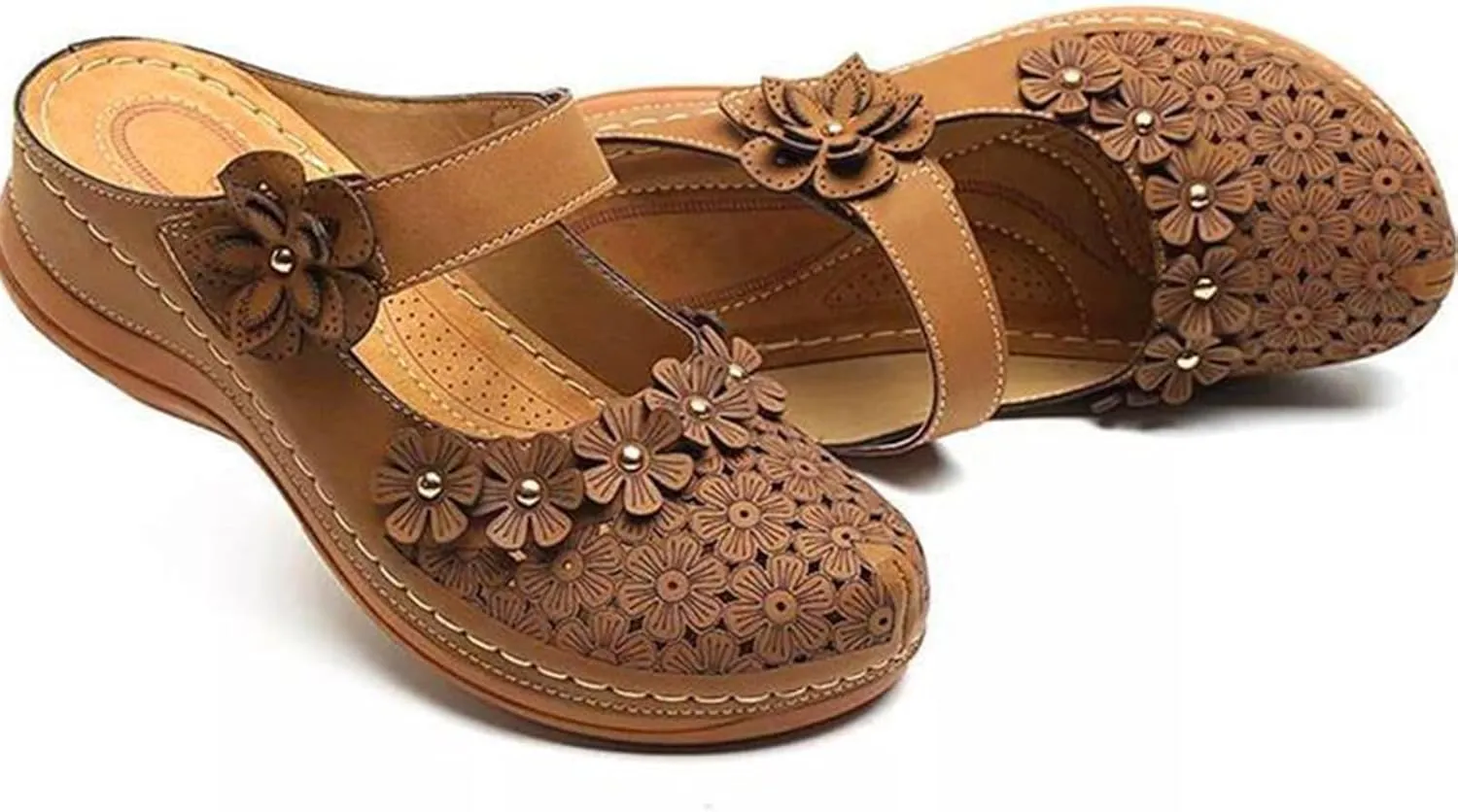 Womens Mule Closed Toe Slip On Clogs Mules Shoes for Women Dressy Summer Casual Wedge Sandals with Adjustable Hook Loop Comfortable Low Heel Orthopedic Sandal Round Head Anti-Slip Soft Bottom Footwear