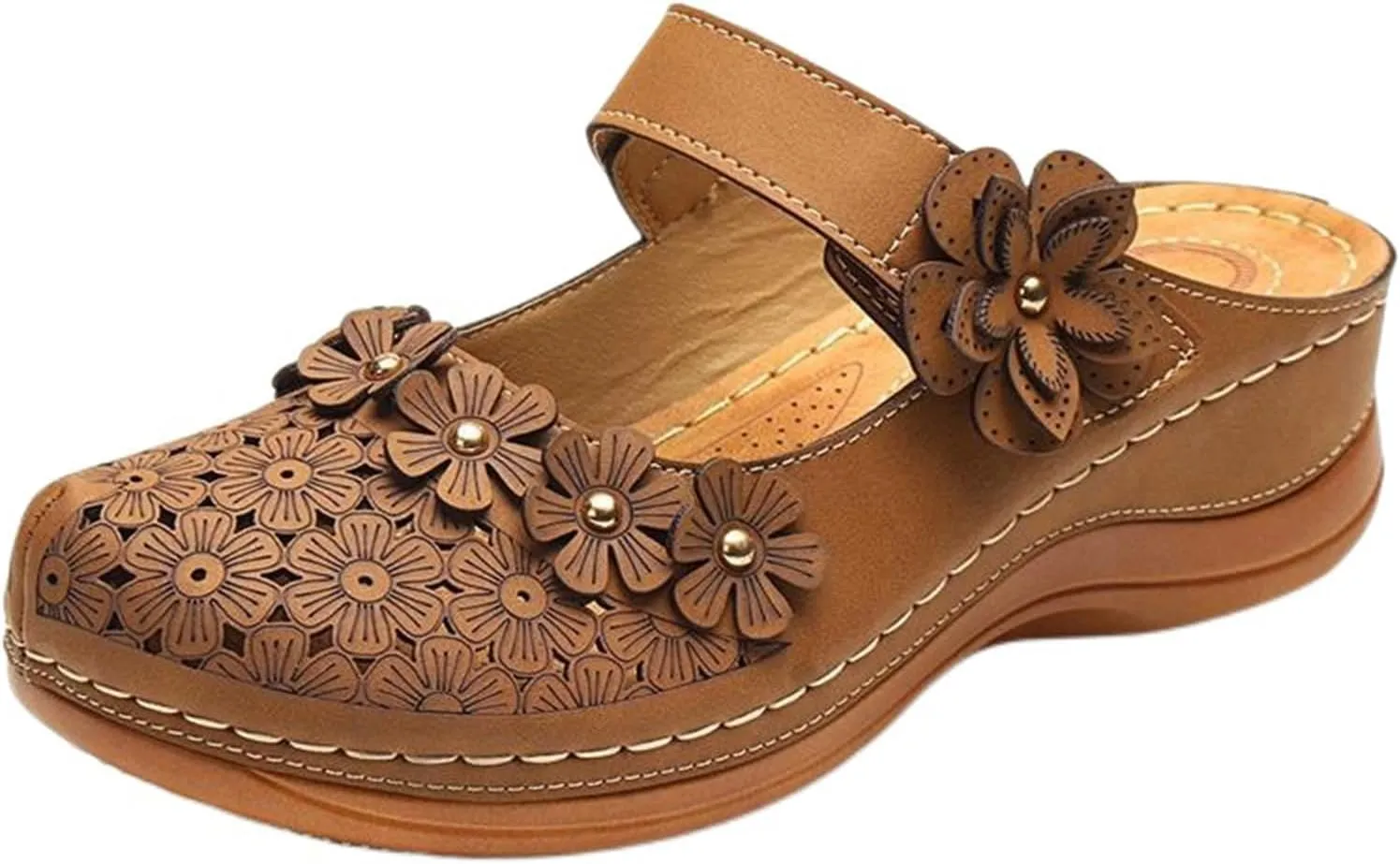 Womens Mule Closed Toe Slip On Clogs Mules Shoes for Women Dressy Summer Casual Wedge Sandals with Adjustable Hook Loop Comfortable Low Heel Orthopedic Sandal Round Head Anti-Slip Soft Bottom Footwear