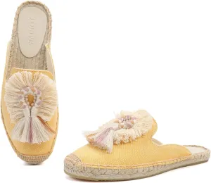 Women's Mule Flat Shoes with Tassel & Pompom, Espadrilles Slides Backless Slipper Slip on Shoes