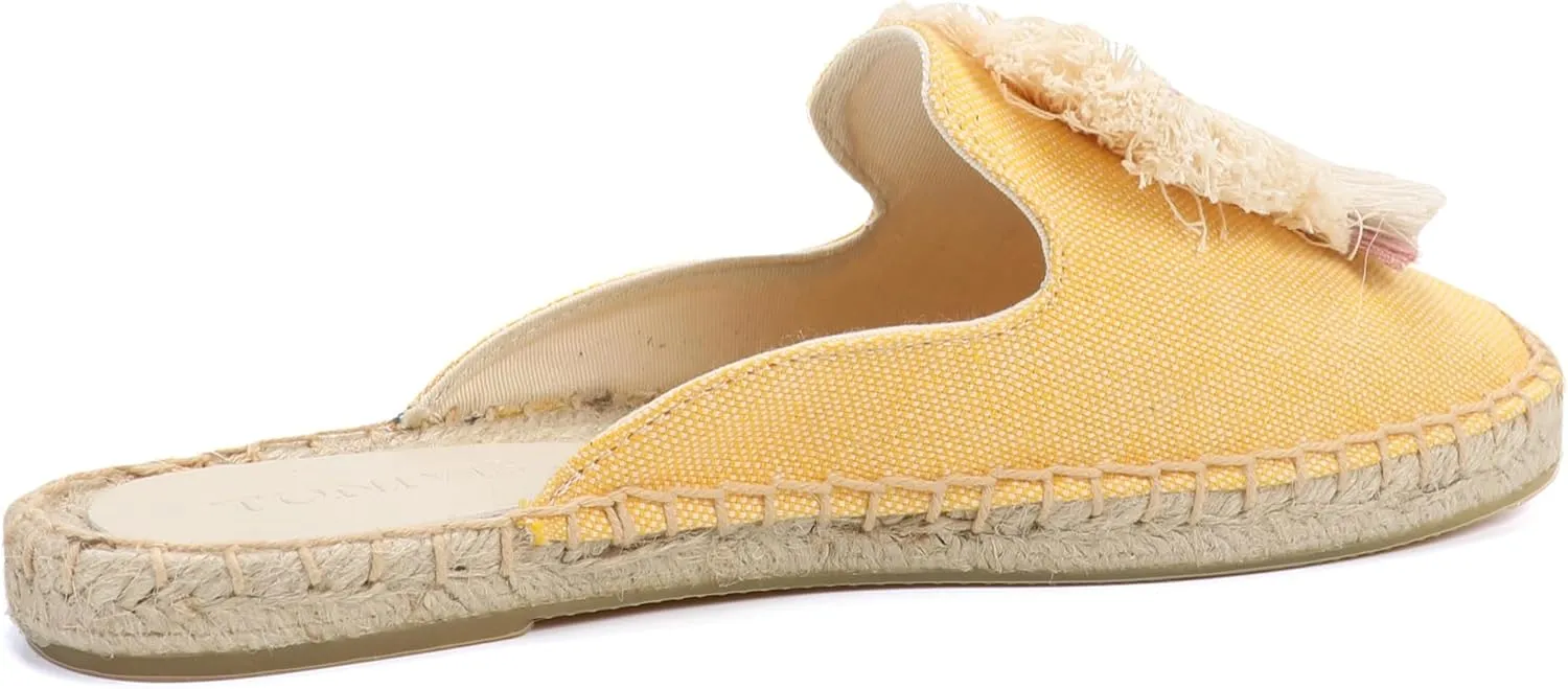 Women's Mule Flat Shoes with Tassel & Pompom, Espadrilles Slides Backless Slipper Slip on Shoes