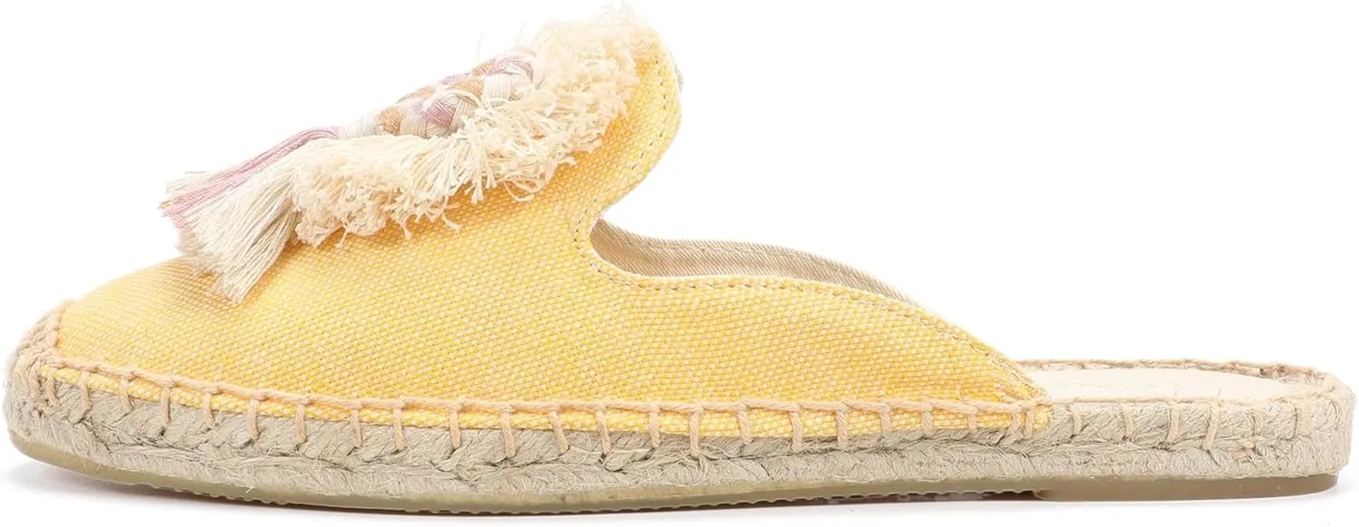 Women's Mule Flat Shoes with Tassel & Pompom, Espadrilles Slides Backless Slipper Slip on Shoes
