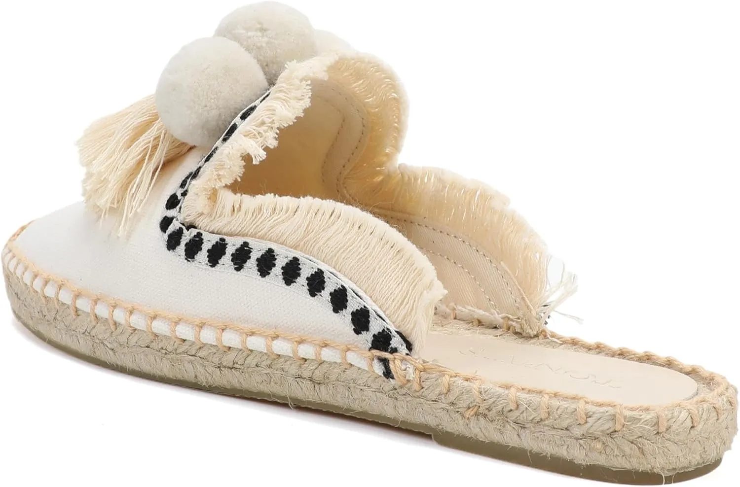 Women's Mule Flat Shoes with Tassel & Pompom, Espadrilles Slides Backless Slipper Slip on Shoes
