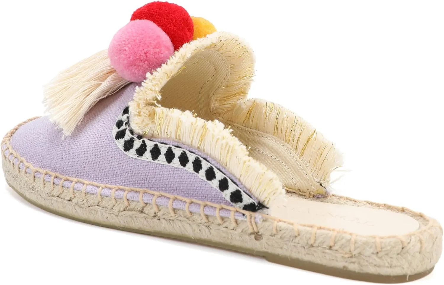 Women's Mule Flat Shoes with Tassel & Pompom, Espadrilles Slides Backless Slipper Slip on Shoes