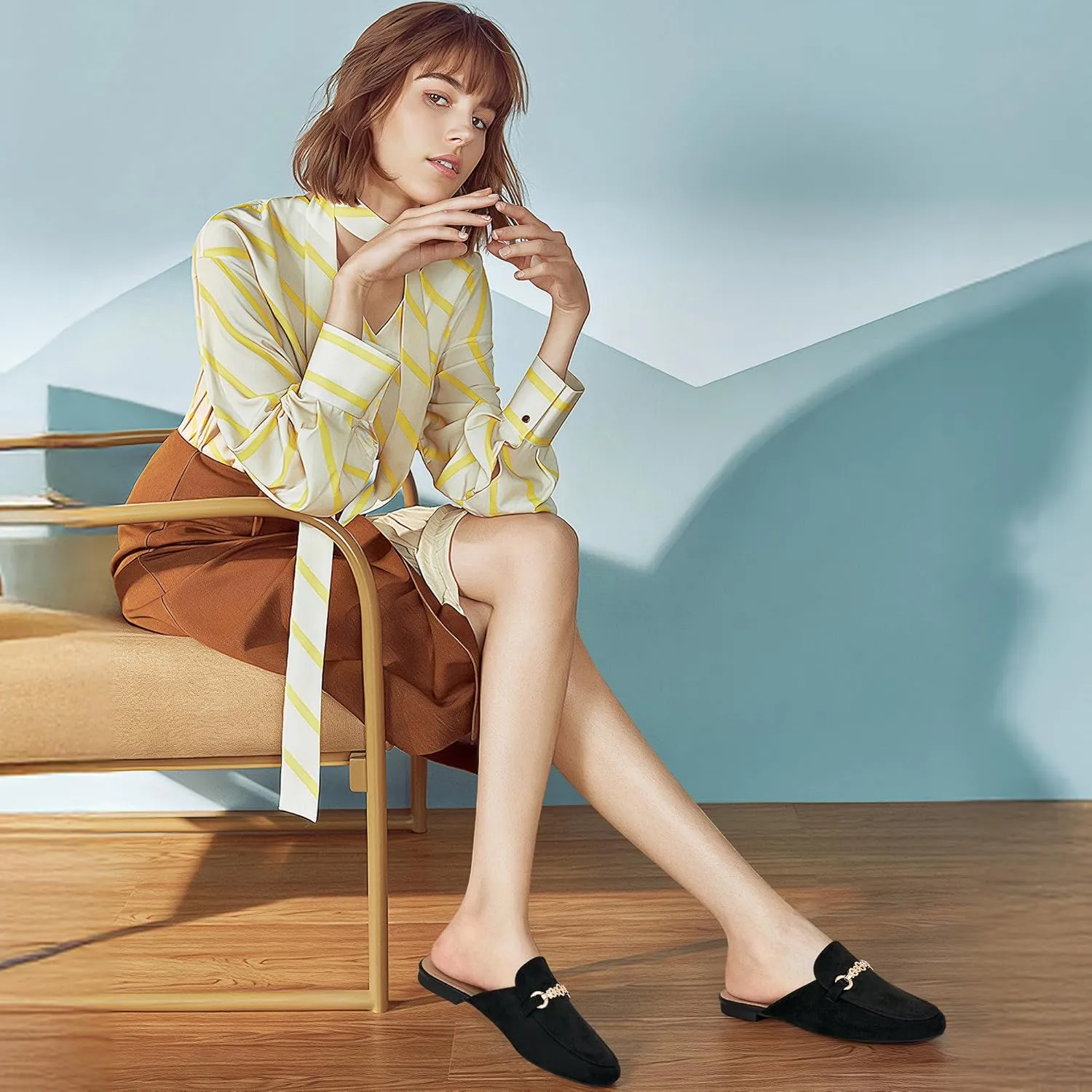 Womens Mules Buckle Flats: Classic Suede Slip On Shoes Dressy Closed Toe Backless Slides Loafers 2025