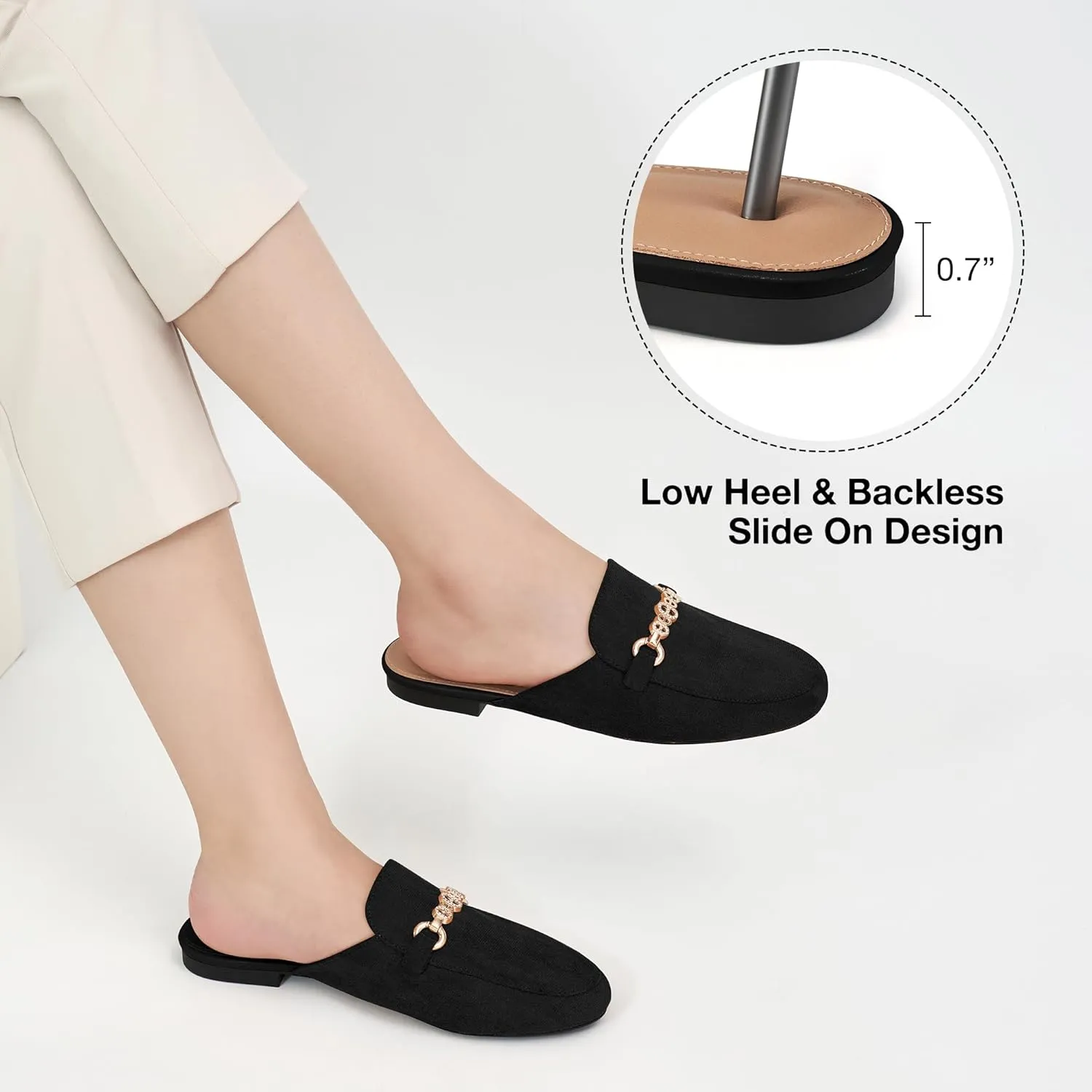Womens Mules Buckle Flats: Classic Suede Slip On Shoes Dressy Closed Toe Backless Slides Loafers 2025