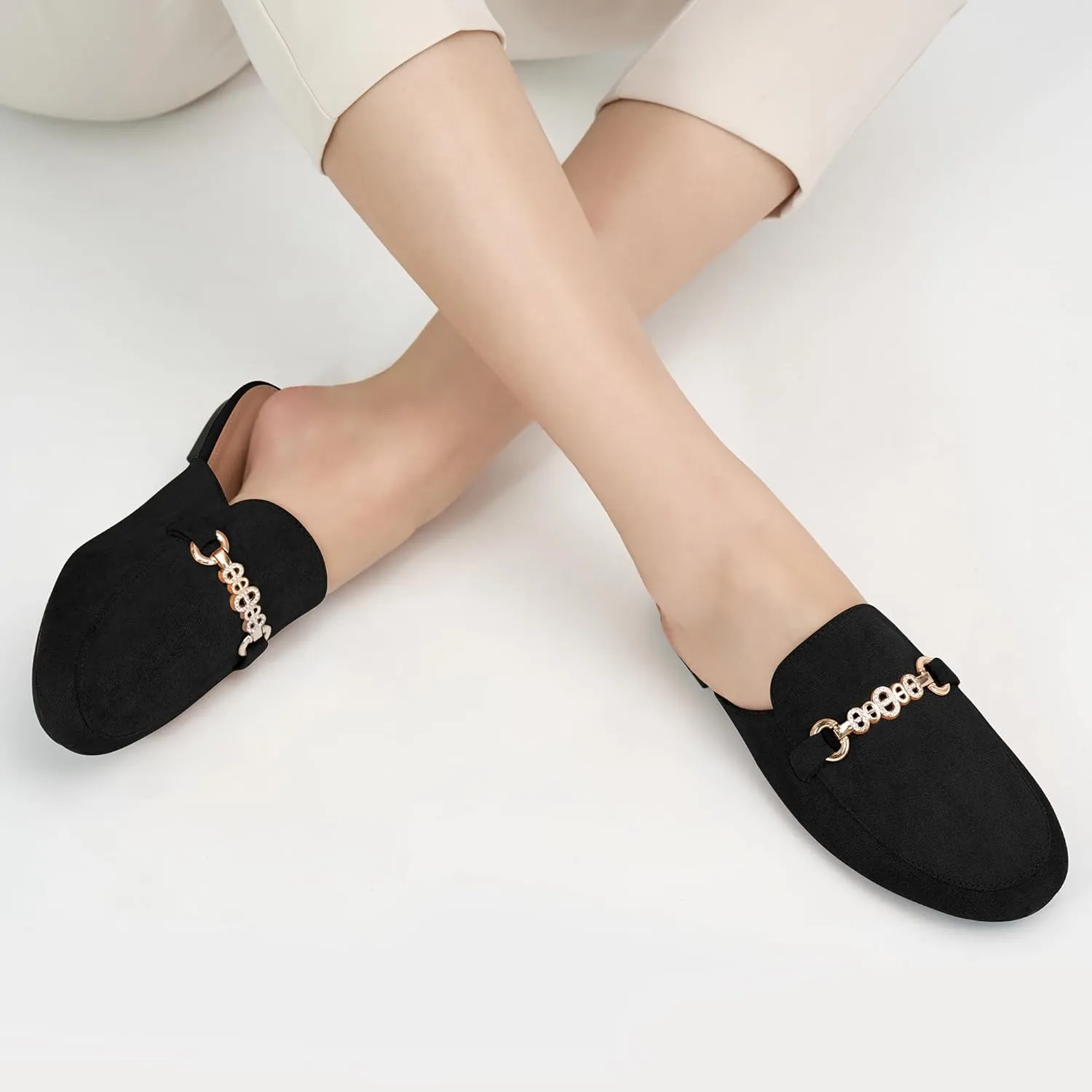 Womens Mules Buckle Flats: Classic Suede Slip On Shoes Dressy Closed Toe Backless Slides Loafers 2025