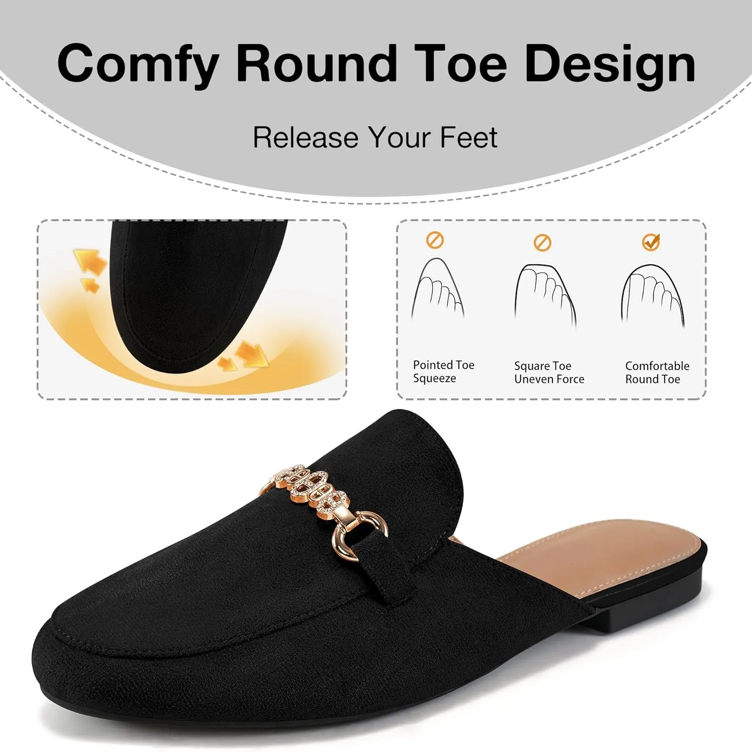Womens Mules Buckle Flats: Classic Suede Slip On Shoes Dressy Closed Toe Backless Slides Loafers 2025