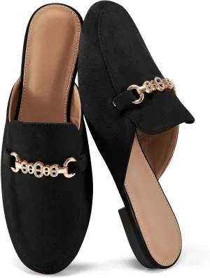 Womens Mules Buckle Flats: Classic Suede Slip On Shoes Dressy Closed Toe Backless Slides Loafers 2025