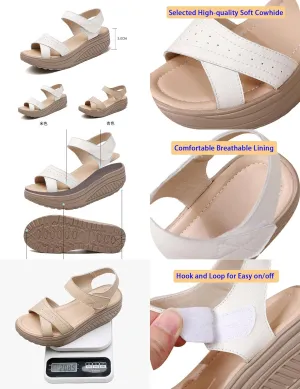 Women's Open Toe Comfy Orthotic Cushion Platform Sandals,Lightweight Hook Loop Ankle Backstrap Wedge Muffin Causal Shoes