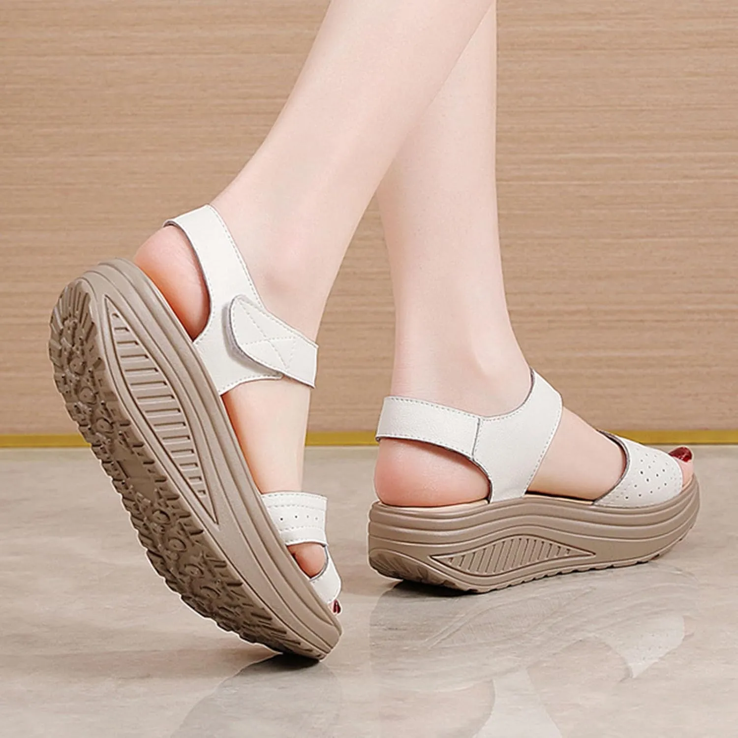 Women's Open Toe Comfy Orthotic Cushion Platform Sandals,Lightweight Hook Loop Ankle Backstrap Wedge Muffin Causal Shoes