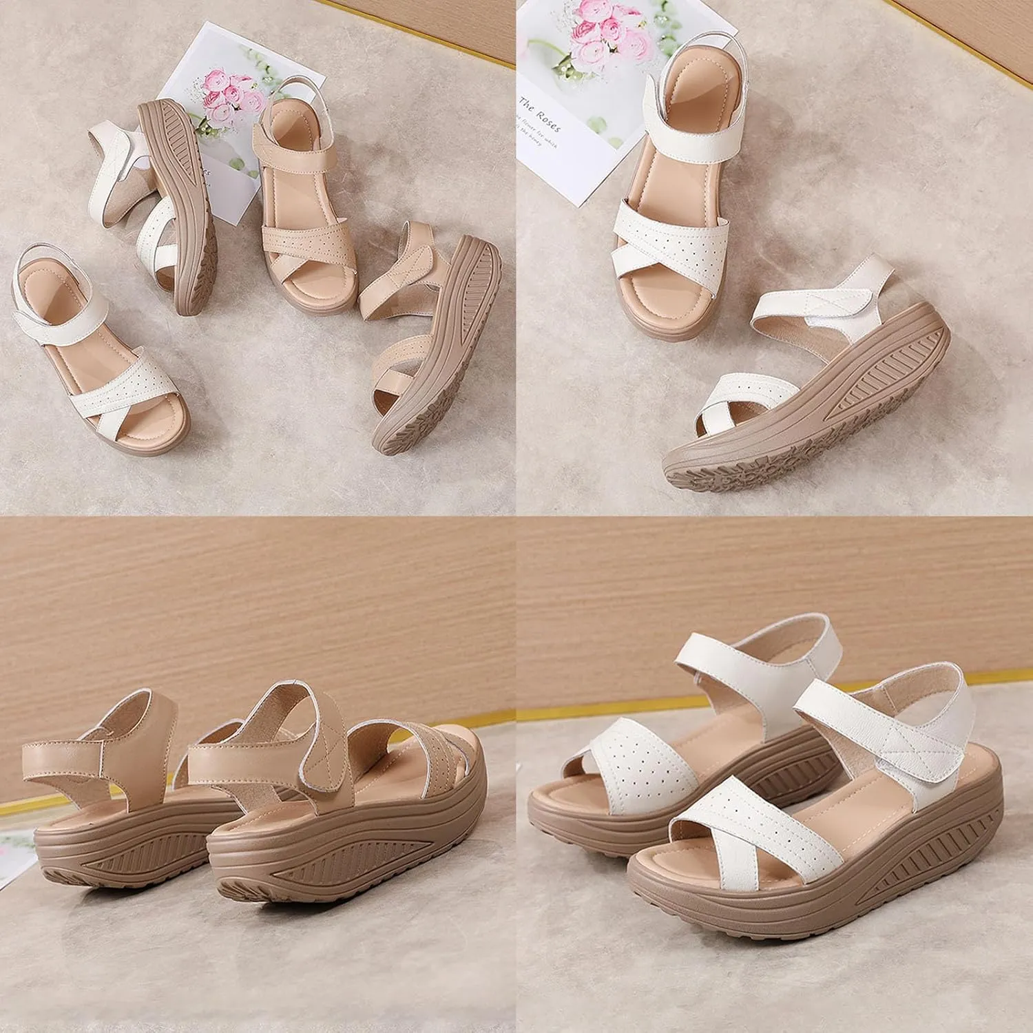 Women's Open Toe Comfy Orthotic Cushion Platform Sandals,Lightweight Hook Loop Ankle Backstrap Wedge Muffin Causal Shoes
