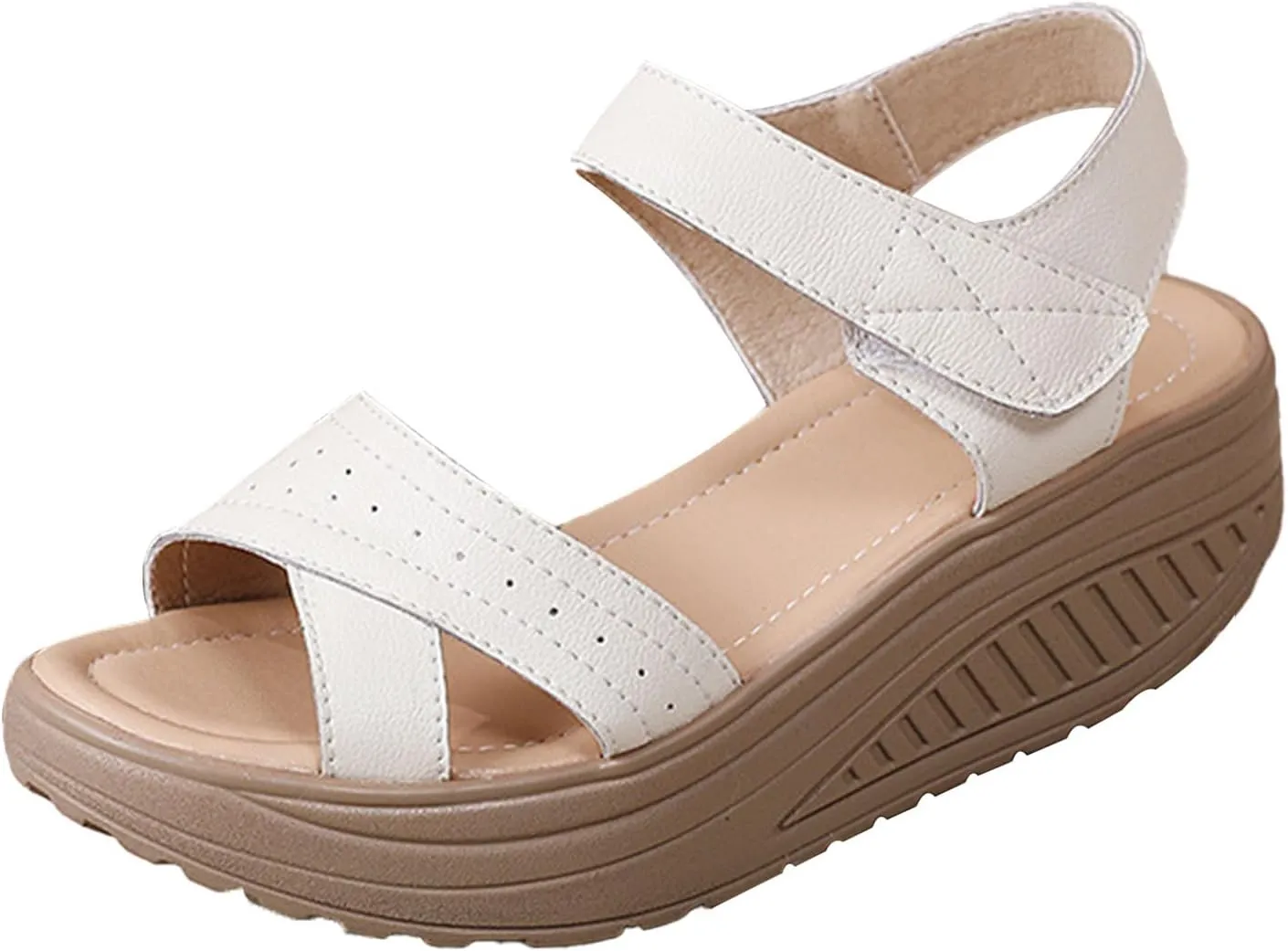 Women's Open Toe Comfy Orthotic Cushion Platform Sandals,Lightweight Hook Loop Ankle Backstrap Wedge Muffin Causal Shoes
