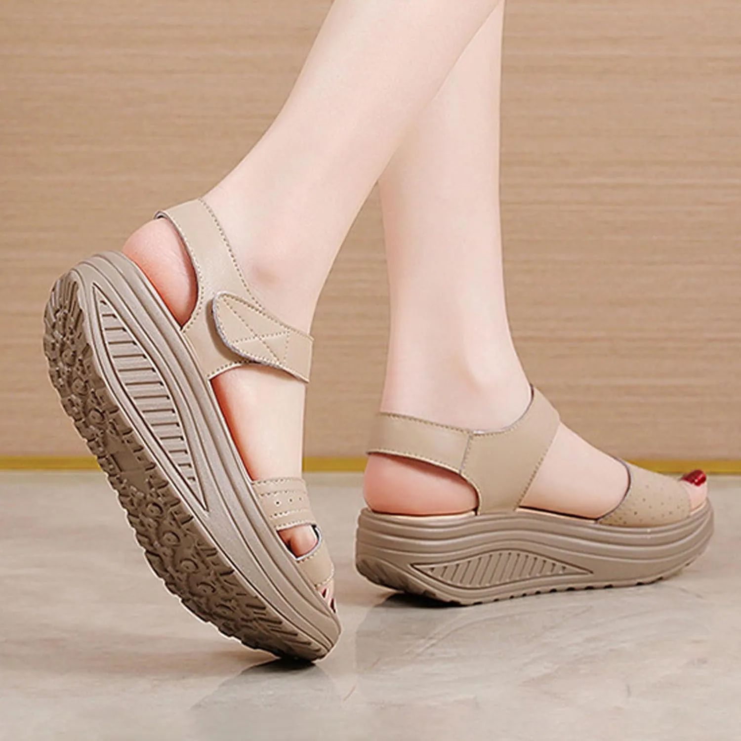 Women's Open Toe Comfy Orthotic Cushion Platform Sandals,Lightweight Hook Loop Ankle Backstrap Wedge Muffin Causal Shoes