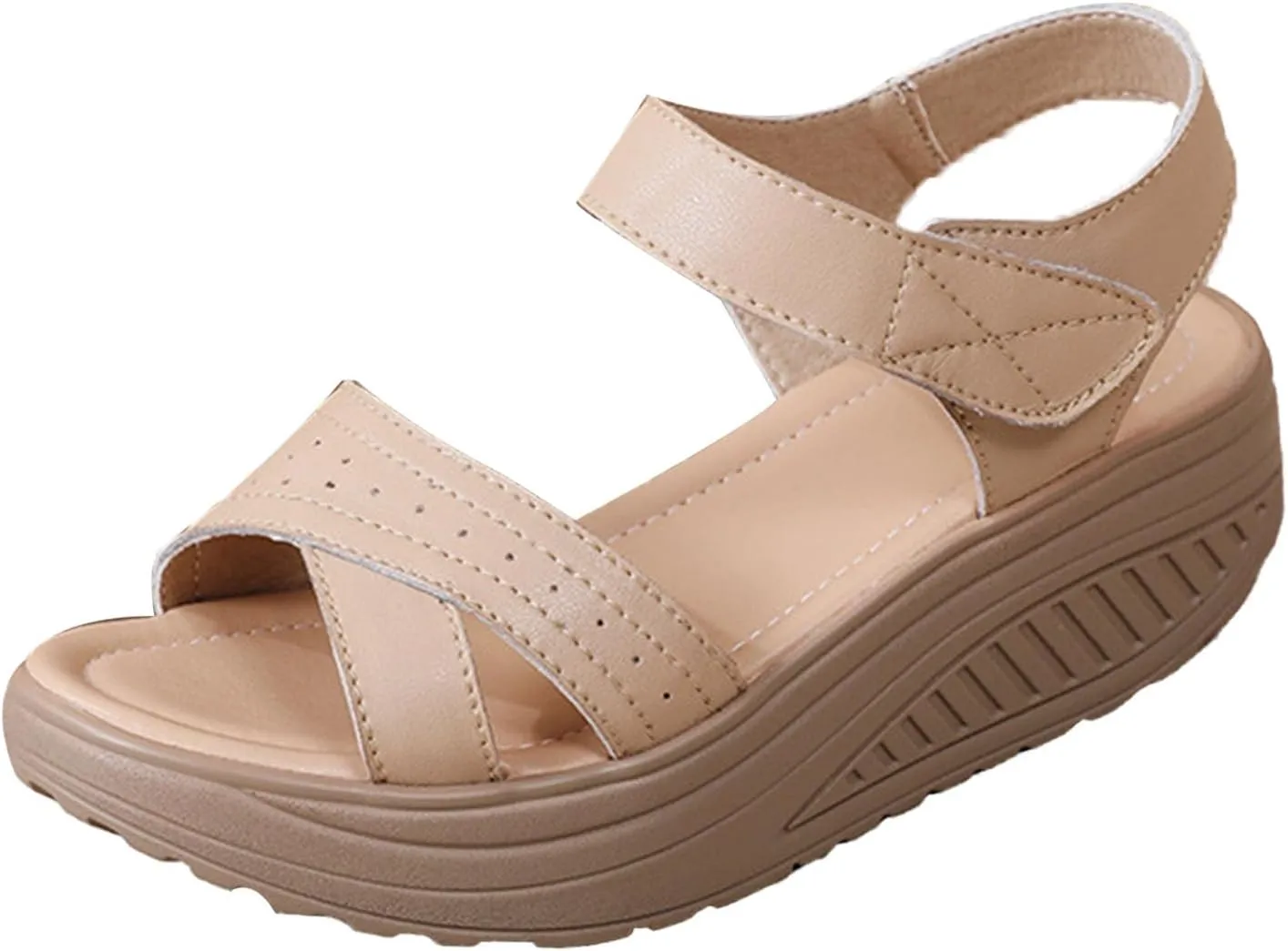 Women's Open Toe Comfy Orthotic Cushion Platform Sandals,Lightweight Hook Loop Ankle Backstrap Wedge Muffin Causal Shoes