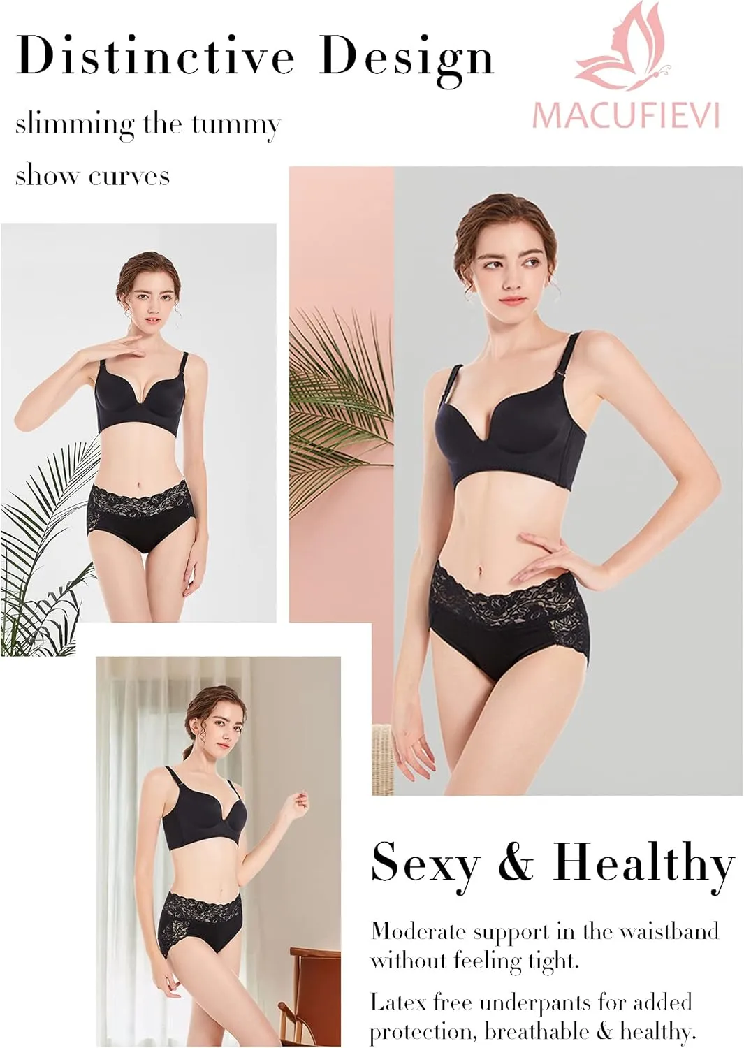Women’s Plus Size Underwear, Ladies Sexy Lace High Waisted Panties, Soft Full Breathable Briefs For Women 5-Pack
