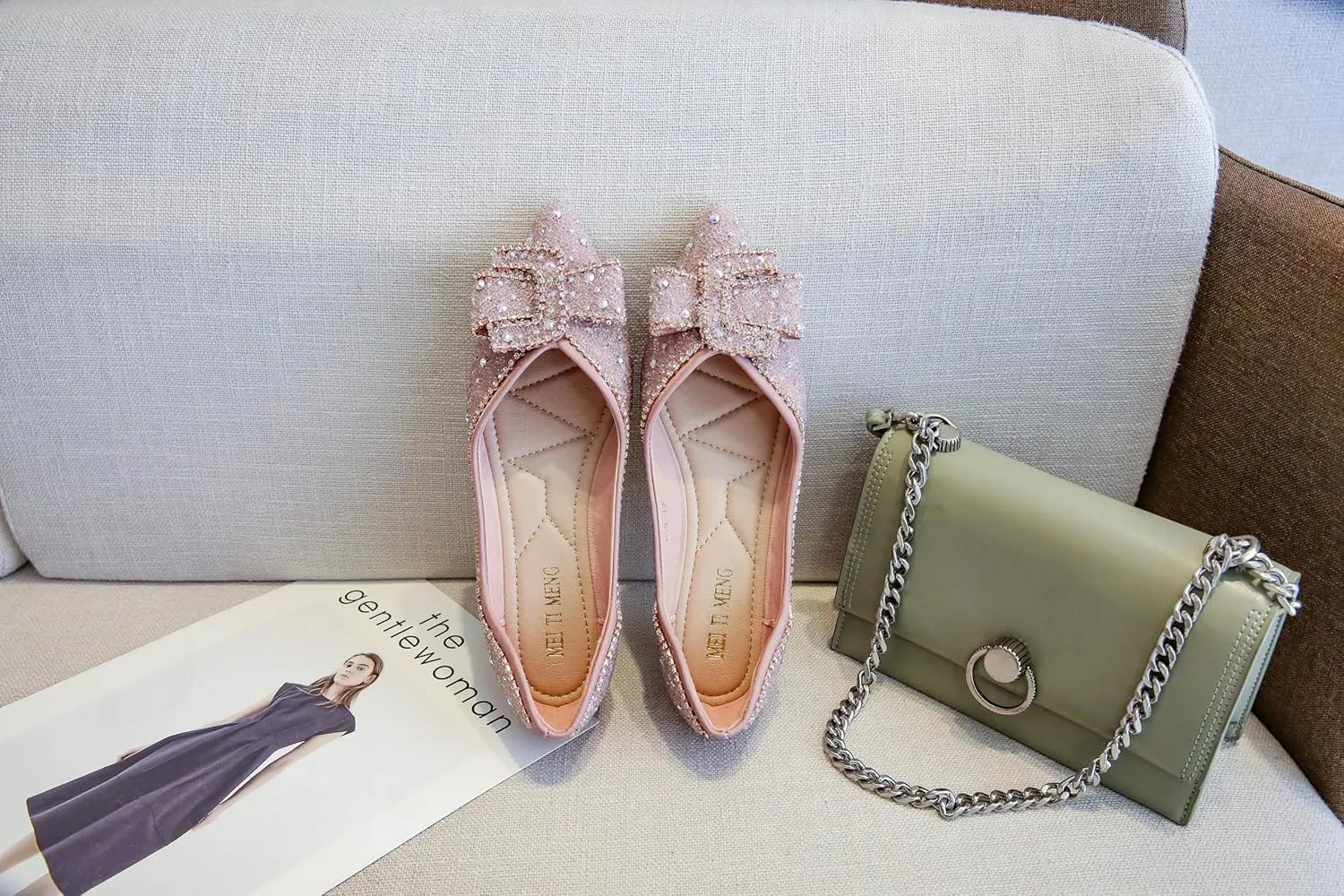 Women's Pointed Rhinestone Flat Shoes Glitter Flowers Wedding Comfortable Dress Shoes