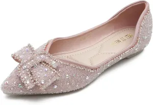 Women's Pointed Rhinestone Flat Shoes Glitter Flowers Wedding Comfortable Dress Shoes